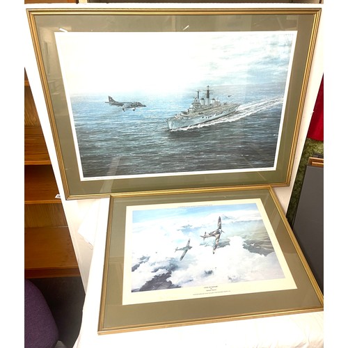 130 - Large framed military prints to include HMS invisible, Dual of Eagles signed by Robert Taylor, large... 