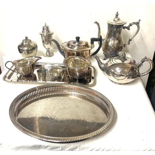 136 - Selection of silver plated pieces to include teapots, tray etc