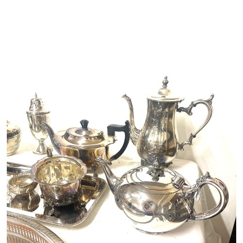 136 - Selection of silver plated pieces to include teapots, tray etc