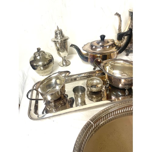 136 - Selection of silver plated pieces to include teapots, tray etc