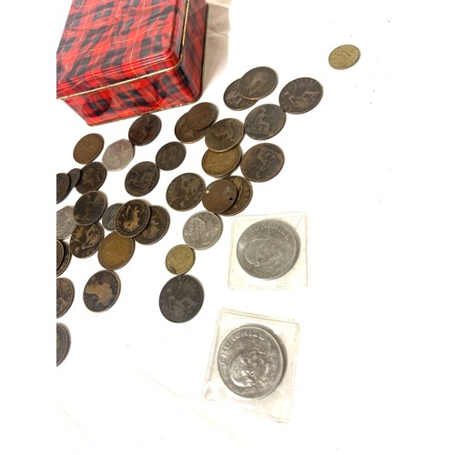 61 - Tin of pre-decimal coins including Victoria and Edward, half pennies etc