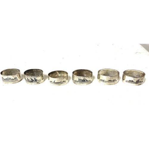 538 - Set of 6 Iraqi silver napkin rings with Niello decoration