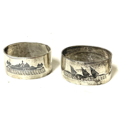 538 - Set of 6 Iraqi silver napkin rings with Niello decoration