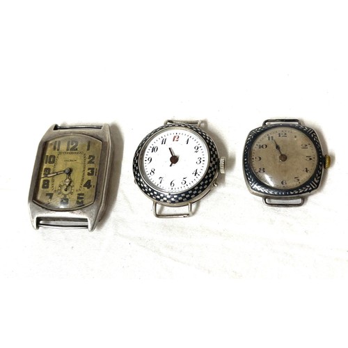 533 - Gentlemans art deco silver wristwatch by Polhem and 2 silver niello watches, non working