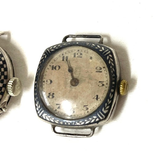 533 - Gentlemans art deco silver wristwatch by Polhem and 2 silver niello watches, non working