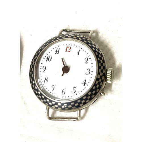 533 - Gentlemans art deco silver wristwatch by Polhem and 2 silver niello watches, non working