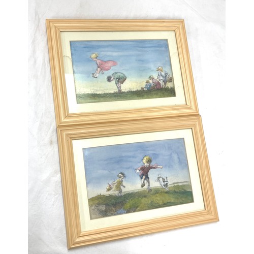 151 - 2 Small children print by E Soper, titled Leapfrog and Over the Hills, approximate frame measurement... 