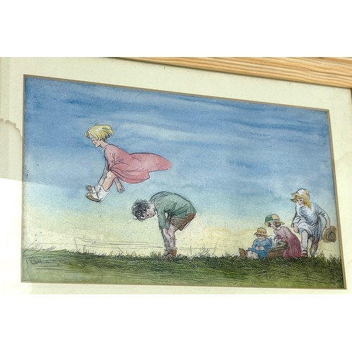 151 - 2 Small children print by E Soper, titled Leapfrog and Over the Hills, approximate frame measurement... 