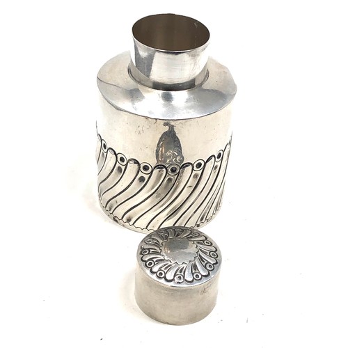 58 - Antique silver tea caddy Birmingham silver hallmarks measures approx 8.6cm tall 5.5cm dia weight 61g