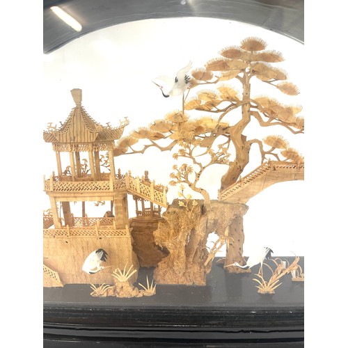 104 - Antique cork Japanese scene in wooden glass display, approximate measurements: 8.5 by 12.5 inches