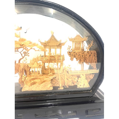 104 - Antique cork Japanese scene in wooden glass display, approximate measurements: 8.5 by 12.5 inches