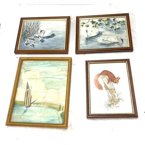 105 - 4 framed paintings / drawings (3 signed Betty Warner and M Yates)