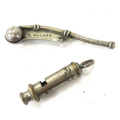 531a - 2 Antique whistles, The home City Bowsons whistle, L walker whistle