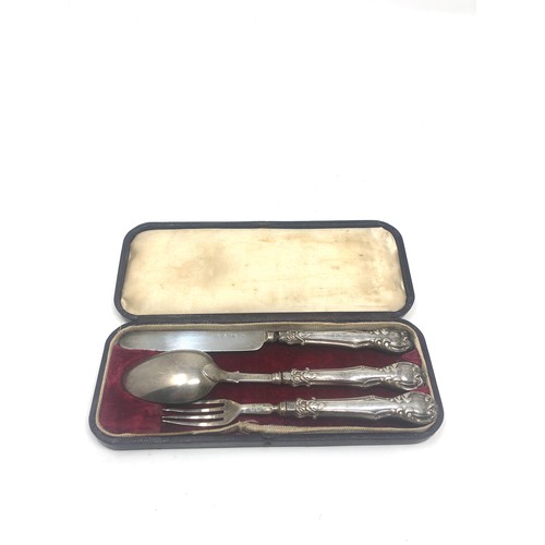 17 - Victorian silver christening set boxed Birmingham silver hallmarks by george unite age related wear