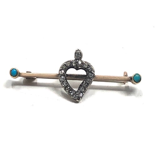 136 - Antique 15ct gold diamond heart brooch