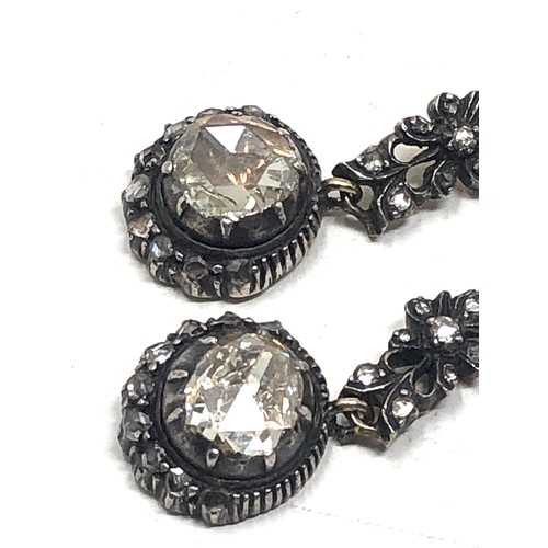 126 - A Fine pair of antique Rose diamond & pearl earrings gold backed &  silver fronted rose cut diamond ... 