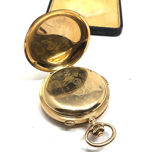 408 - An antique solid 18 carat gold Invicta quarter repeating pocket watch, inscribed to the inner case '... 