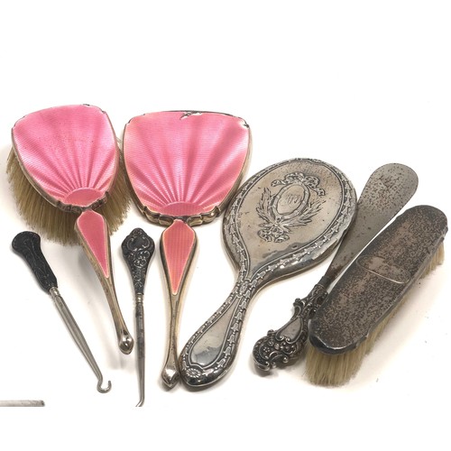 75 - Selection of silver items inc silver enamel brush & mirror etc