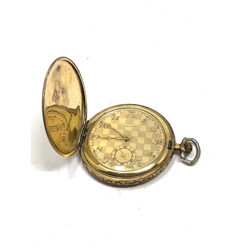 400 - Rajah vintage gold tone full hunter pocket watch working but no warranty given