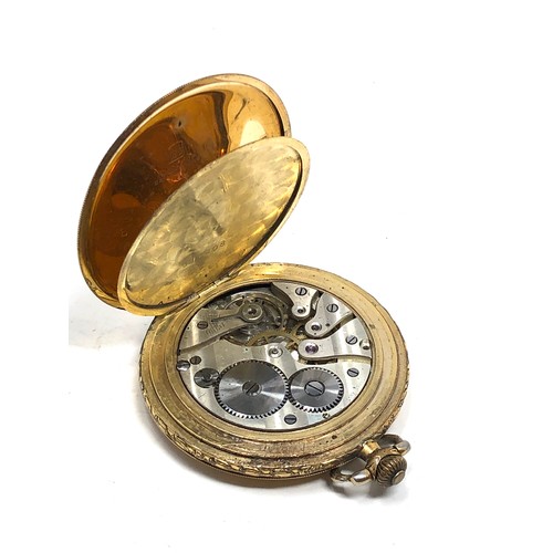 400 - Rajah vintage gold tone full hunter pocket watch working but no warranty given