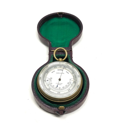 412 - Aitchison London antique brass cased pocket barometer