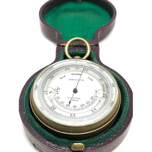 412 - Aitchison London antique brass cased pocket barometer