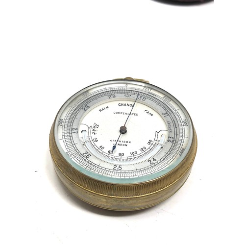 412 - Aitchison London antique brass cased pocket barometer