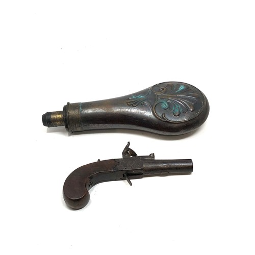 430 - Antique flintlock pistol & shot flask pistol marked twigg london