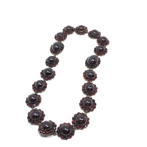 149 - Fine antique cabochon garnet necklace, with a snap clasp set with an array of foiled rose cut &  cab... 