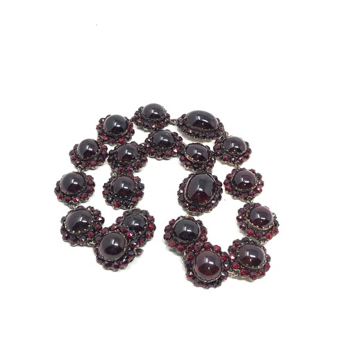 149 - Fine antique cabochon garnet necklace, with a snap clasp set with an array of foiled rose cut &  cab... 