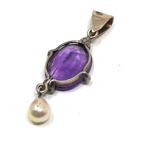 145 - An antique gold amethyst & rose diamond pendant, set with a natural amethyst with  rose cut diamond ... 