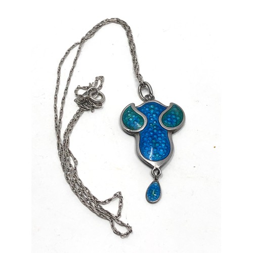 103 - An antique silver & enamel Art Nouveau pendant Pendant measures approx 35 x 18 mm, chain 17 inches l... 