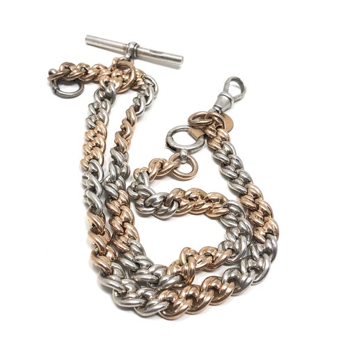 141 - An unusual antique Albert watch chain, with alternating strands of 9 carat gold &  sterling silver l... 