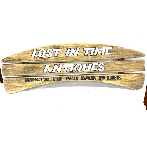 64 - Vintage Lost in time Antiques bringing the past back to life wooden plaque, approximate measurements... 