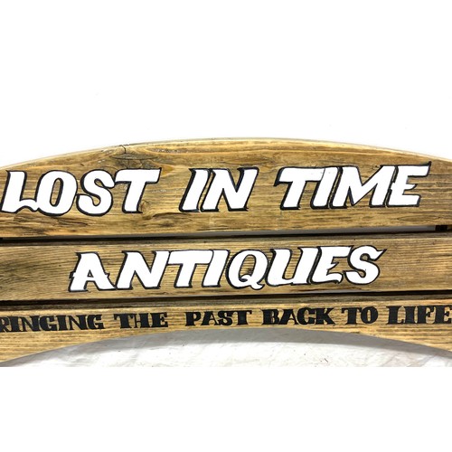 64 - Vintage Lost in time Antiques bringing the past back to life wooden plaque, approximate measurements... 