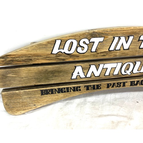 64 - Vintage Lost in time Antiques bringing the past back to life wooden plaque, approximate measurements... 