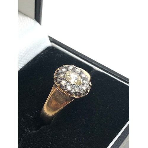 146 - An antique 18 carat gold rose diamond ring middle stone approx. 5.6 x 4.3 mm. 4.5 grams.