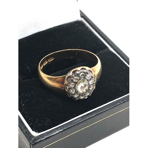 146 - An antique 18 carat gold rose diamond ring middle stone approx. 5.6 x 4.3 mm. 4.5 grams.