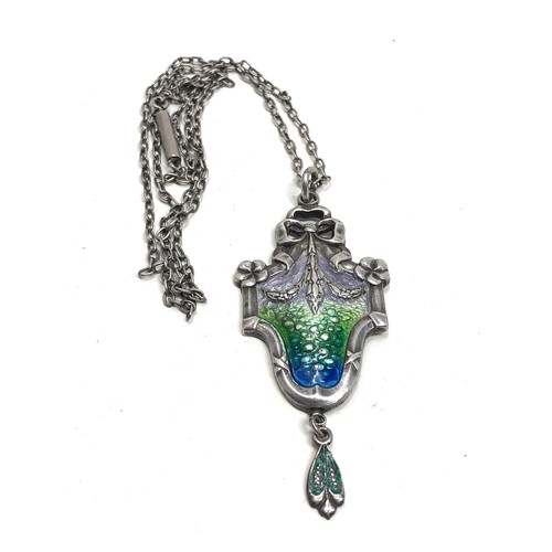 102 - An antique silver & enamel Art Nouveau pendant necklace necklace hallmarked for B'ham 1909. Maker's ... 