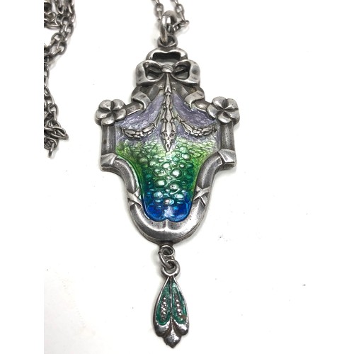 102 - An antique silver & enamel Art Nouveau pendant necklace necklace hallmarked for B'ham 1909. Maker's ... 