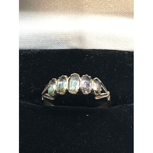 192 - An antique georgian gold ring, set with a row of foiled rock crystals.