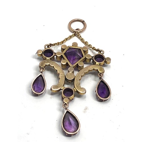 117 - An antique 9ct gold amethyst & pearl pendant measures approx : 43 x 30 mm Approx. 6.0 grams.  missin... 