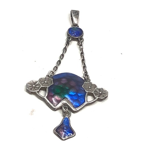 108 - An antique sterling silver & enamel  charles horner Art Nouveau pendant  67 mm drop