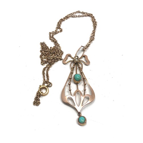 107 - An antique 9 carat gold turquoise & pearl pendant necklace