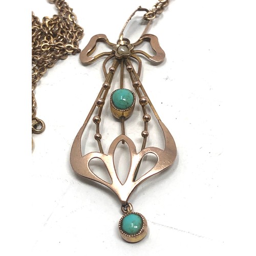 107 - An antique 9 carat gold turquoise & pearl pendant necklace