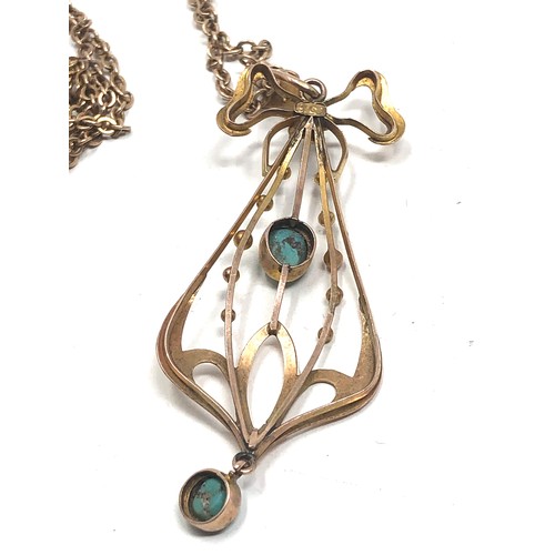 107 - An antique 9 carat gold turquoise & pearl pendant necklace