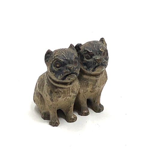 116 - antique cold painted bronze of two sitting pugs, possibly by Bergman.  All original, with paint loss... 