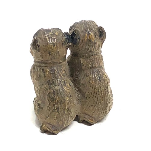 116 - antique cold painted bronze of two sitting pugs, possibly by Bergman.  All original, with paint loss... 