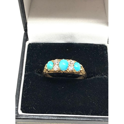 165 - An antique 18 carat gold turquoise & diamond ring  Approx. 3.6 grams.