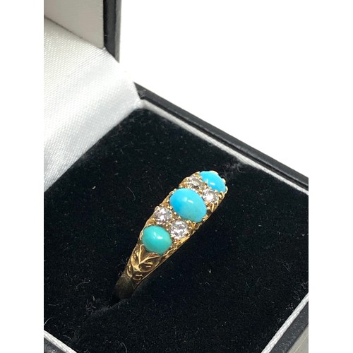 165 - An antique 18 carat gold turquoise & diamond ring  Approx. 3.6 grams.